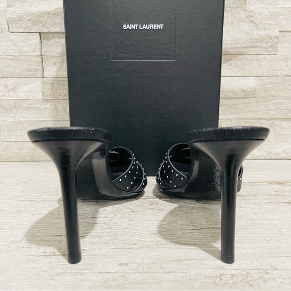 Saint Laurent Tribute Crackle Effect w/Studs Black Leather Stiletto Sandals Sz41 - Picture 10 of 16
